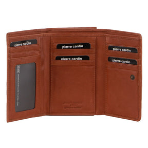 Pierre Cardin Womens Leather Woven Design Tri-Fold Wallet - Tan