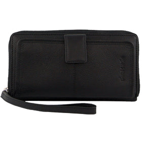 Pierre Cardin Womens Leather RFID Zip Around Wallet - Black (w/ Wristlet)