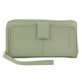 Pierre Cardin Womens Leather RFID Zip Around Wallet - Jade Green (w/ Wristlet)