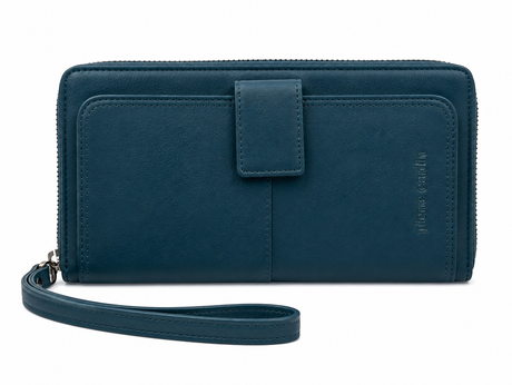 Pierre Cardin Womens Leather RFID Zip Around Wallet - Navy Blue (w/ Wristlet)