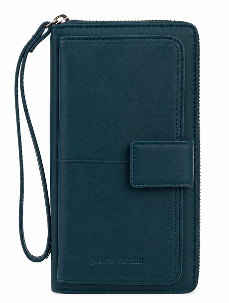 Pierre Cardin Womens Leather RFID Zip Around Wallet - Navy Blue (w/ Wristlet)