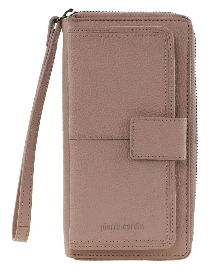 Pierre Cardin Womens Italian Leather RFID Zip Around Wallet - Pink (w/ Wristlet)