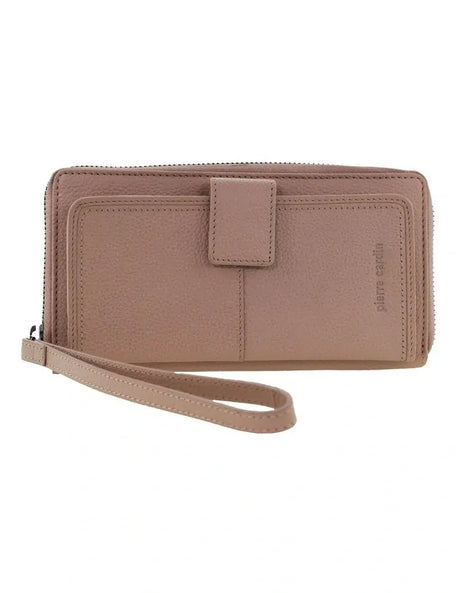 Pierre Cardin Womens Leather Zip Around Wallet RFID Italian Leather Wristlet in Pink