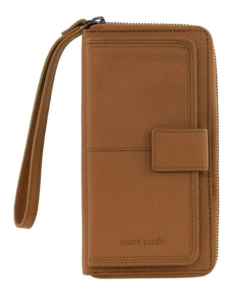 Pierre Cardin Womens Leather Zip Around Wallet RFID Blocking w/ Wristlet in Tan