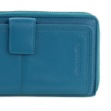 Pierre Cardin Womens Leather RFID Zip Around Wallet - Turquoise (w/ Wristlet)