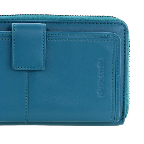 Pierre Cardin Womens Leather RFID Zip Around Wallet - Turquoise (w/ Wristlet)