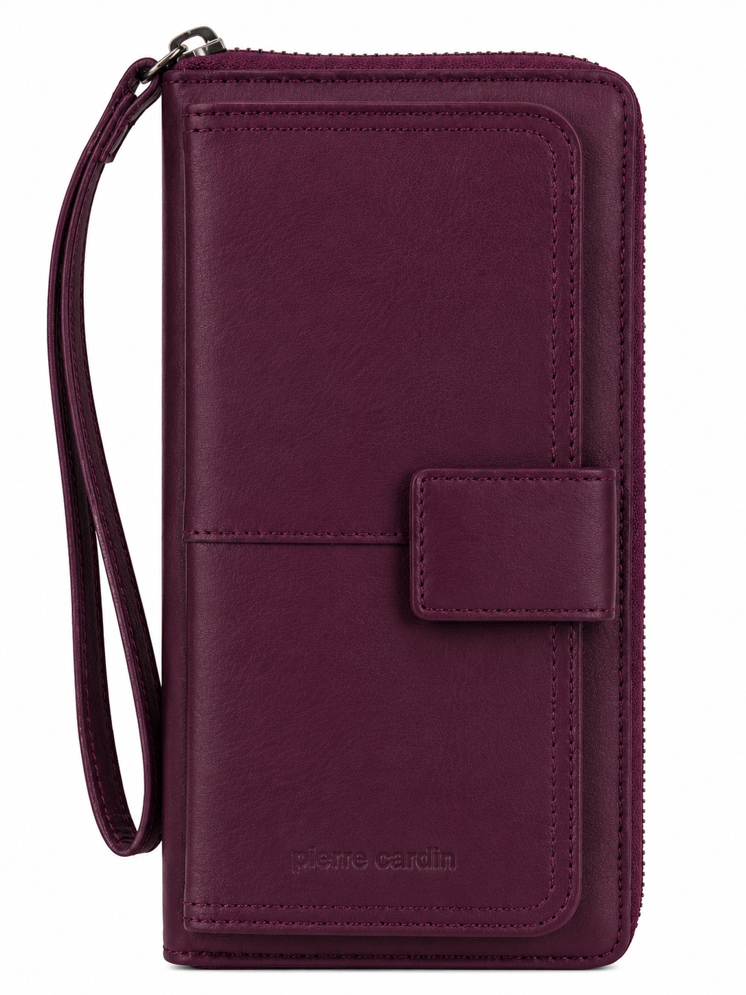 Pierre Cardin Womens Leather Zip Around Wallet RFID Blocking w/ Wristlet in Wine