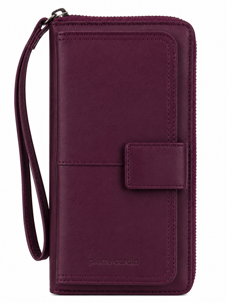 Pierre Cardin Womens Leather Zip Around Wallet RFID Blocking w/ Wristlet in Wine