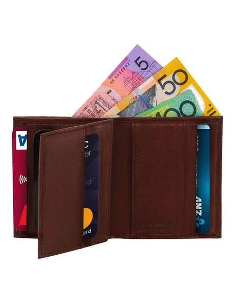 Pierre Cardin Mens Slim Bi-Fold Leather Wallet Rustic w/ RFID Protection in Brown