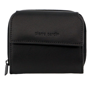 Pierre Cardin Ladies Leather Tri-Fold Tab Zip Around Wallet - Black