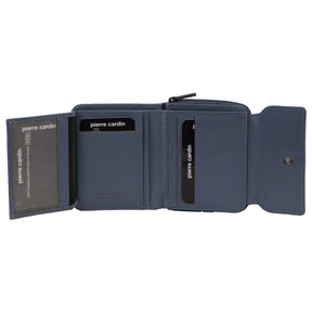 Pierre Cardin Ladies Leather Tri-Fold Tab Zip Around Wallet - Teal