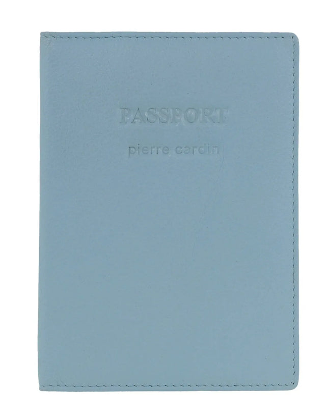 Pierre Cardin Leather Travel Passport Cover - Aqua (Slim RFID Blocking Holder)