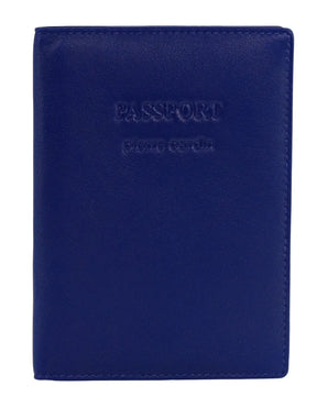 Pierre Cardin Leather Travel Passport Cover - Blue (Slim RFID Blocking Holder)