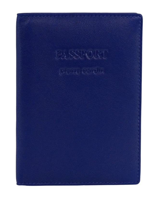 Pierre Cardin Leather Travel Passport Cover - Blue (Slim RFID Blocking Holder)