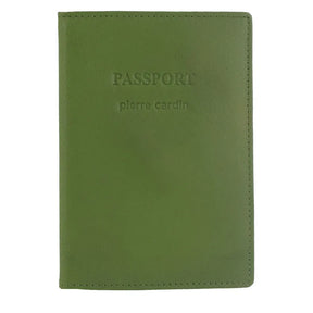 Pierre Cardin Leather Passport Wallet Cover in Leaf Green