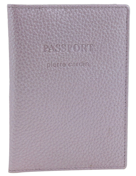 Pierre Cardin Leather Travel Passport Cover - Metallic Lilac (Slim RFID Blocking Holder)