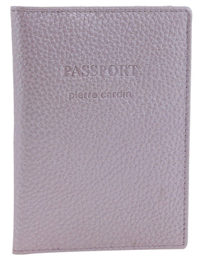 Pierre Cardin Leather Travel Passport Cover - Metallic Lilac (Slim RFID Blocking Holder)