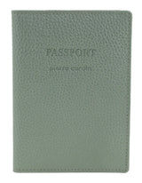 Pierre Cardin Leather Travel Passport Cover - Metallic Sage (Slim RFID Blocking Holder)