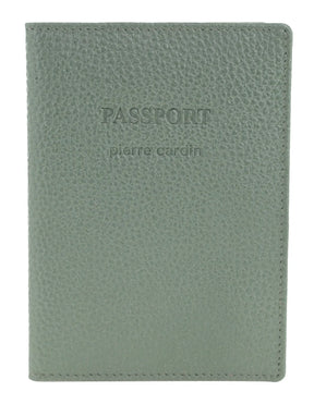 Pierre Cardin Leather Travel Passport Cover - Metallic Sage (Slim RFID Blocking Holder)