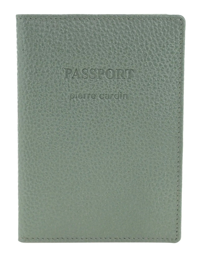 Pierre Cardin Leather Travel Passport Cover - Metallic Sage (Slim RFID Blocking Holder)