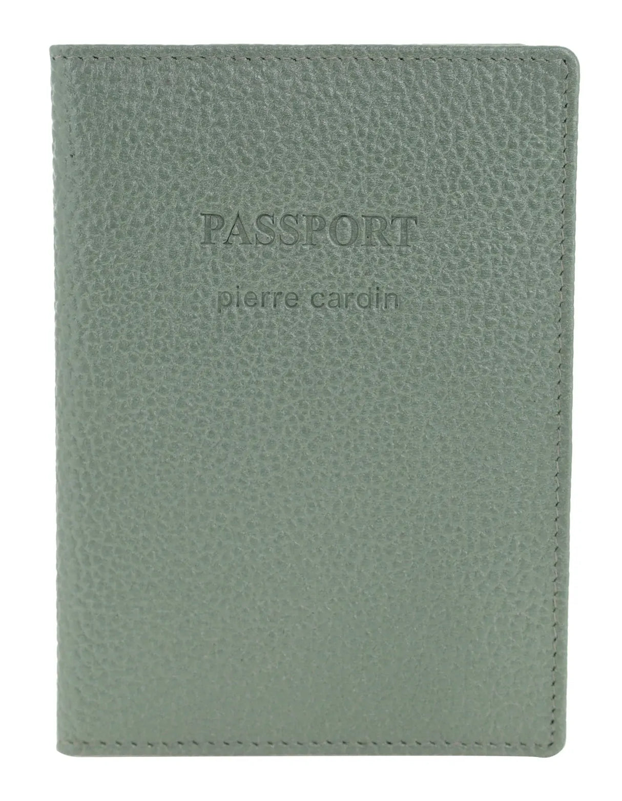 Pierre Cardin Leather Travel Passport Cover - Metallic Sage (Slim RFID Blocking Holder)