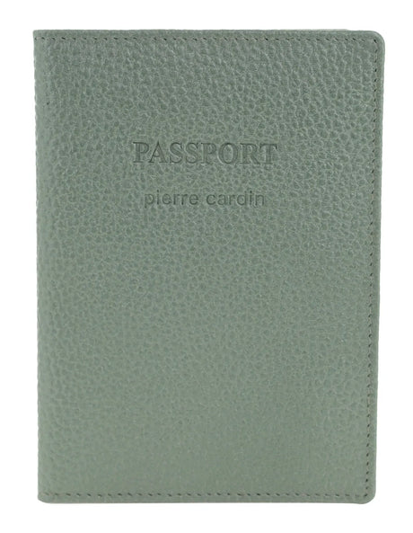 Pierre Cardin Leather Travel Passport Cover - Metallic Sage (Slim RFID Blocking Holder)