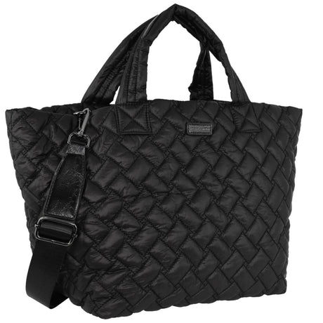 Pierre Cardin Womens Nylon Small Quilted Shoulder Tote Bag - Black