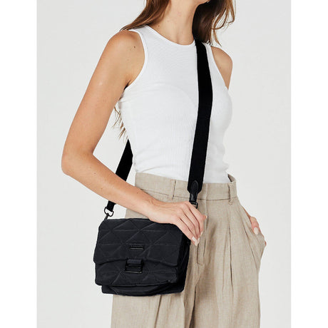 Pierre Cardin Ladies Nylon Quilted Textured Crossbody Bag - Black