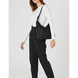 Pierre Cardin Womens Classic Nylon Geometric Quilted Shoulder Hobo Bag - Black
