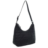 Pierre Cardin Womens Classic Nylon Geometric Quilted Shoulder Hobo Bag - Black