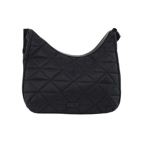 Pierre Cardin Womens Classic Nylon Geometric Quilted Shoulder Hobo Bag - Black