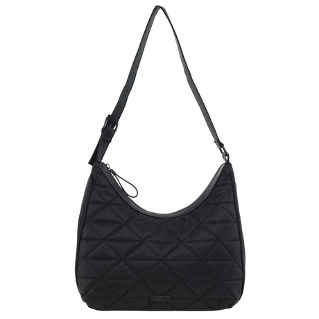 Pierre Cardin Womens Classic Nylon Geometric Quilted Shoulder Hobo Bag - Black