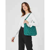Pierre Cardin Womens Classic Nylon Geometric Quilted Shoulder Hobo Bag - Green