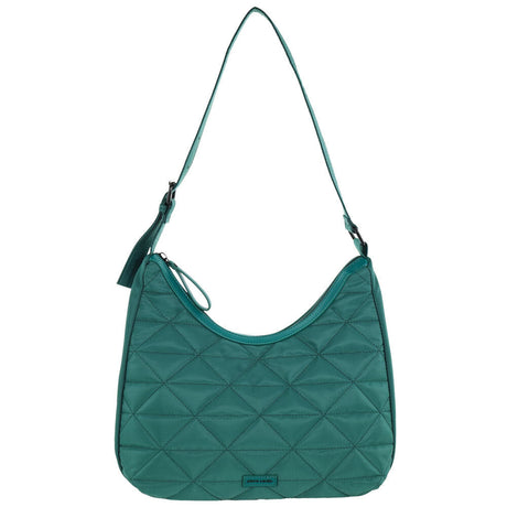 Pierre Cardin Womens Classic Nylon Geometric Quilted Shoulder Hobo Bag - Green