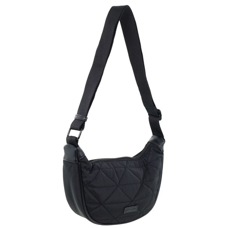 Pierre Cardin Ladies Nylon Crescent Quilted Crossbody Bag - Black