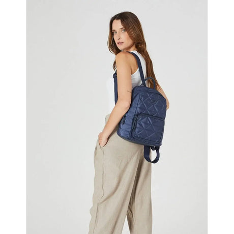 Pierre Cardin Nylon Quilted Casual Travel Backpack Bag - Navy