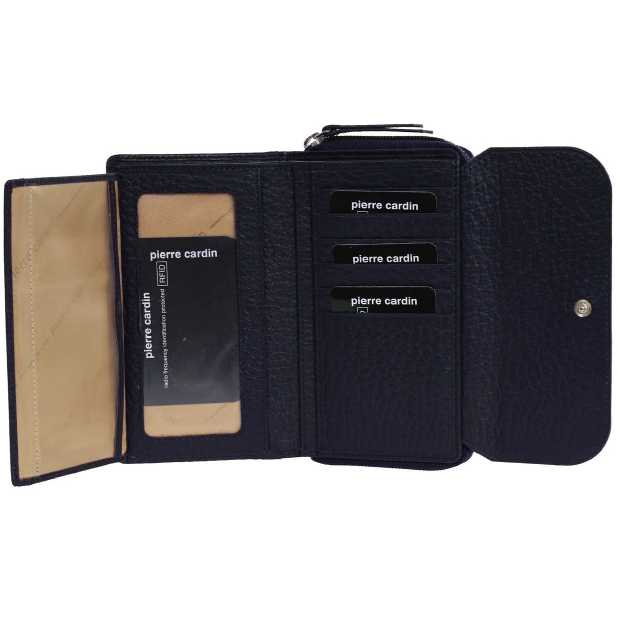 Pierre Cardin Ladies Tri-Fold Tab Wallet in Navy/Taupe