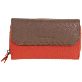 Pierre Cardin Ladies Tri-Fold Tab Wallet in Orange/Taupe