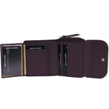 Pierre Cardin Ladies Leather Wallet  Trifold Italian Snap Tab Multi Card Zip Coin in Burgundy Taupe