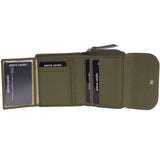 Pierre Cardin Ladies Leather Tri-Fold Tab Wallet in Green/Taupe