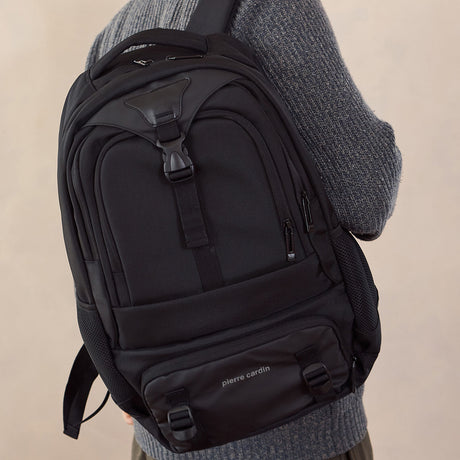 Pierre Cardin Mens 32L Nylon Computer/Business Backpack Bag - Black