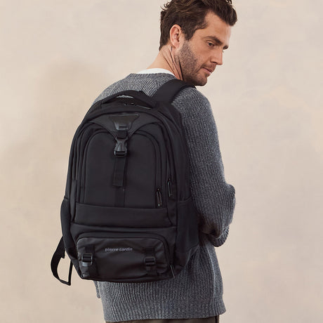 Pierre Cardin Mens 32L Nylon Computer/Business Backpack Bag - Black