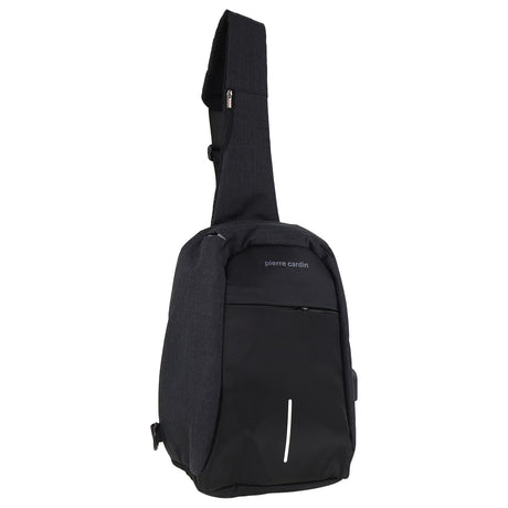 Pierre Cardin Mens Nylon Travel Crossbody Sling Bag - Black