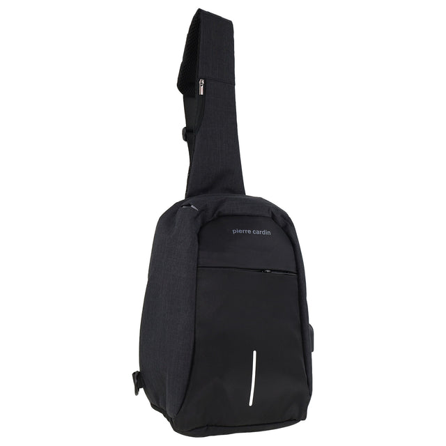 Pierre Cardin Mens Nylon Travel Crossbody Sling Bag - Black