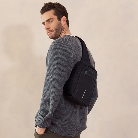 Pierre Cardin Mens Nylon Travel Crossbody Sling Bag - Black