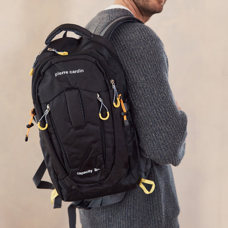 Pierre Cardin Mens 30L Nylon Adventure Backpack Bag - Black (Travel Hiking)