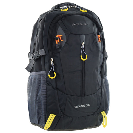 Pierre Cardin Mens 30L Nylon Adventure Travel Hiking Backpack Bag - Black