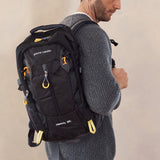 Pierre Cardin Mens 30L Nylon Adventure Travel Hiking Backpack Bag - Black