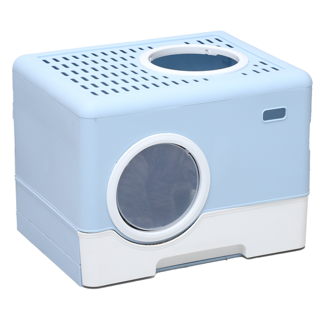 Furbulous Camera Shape Anti-Splashing Enclosed Cat Drawer Litter Box - Blue
