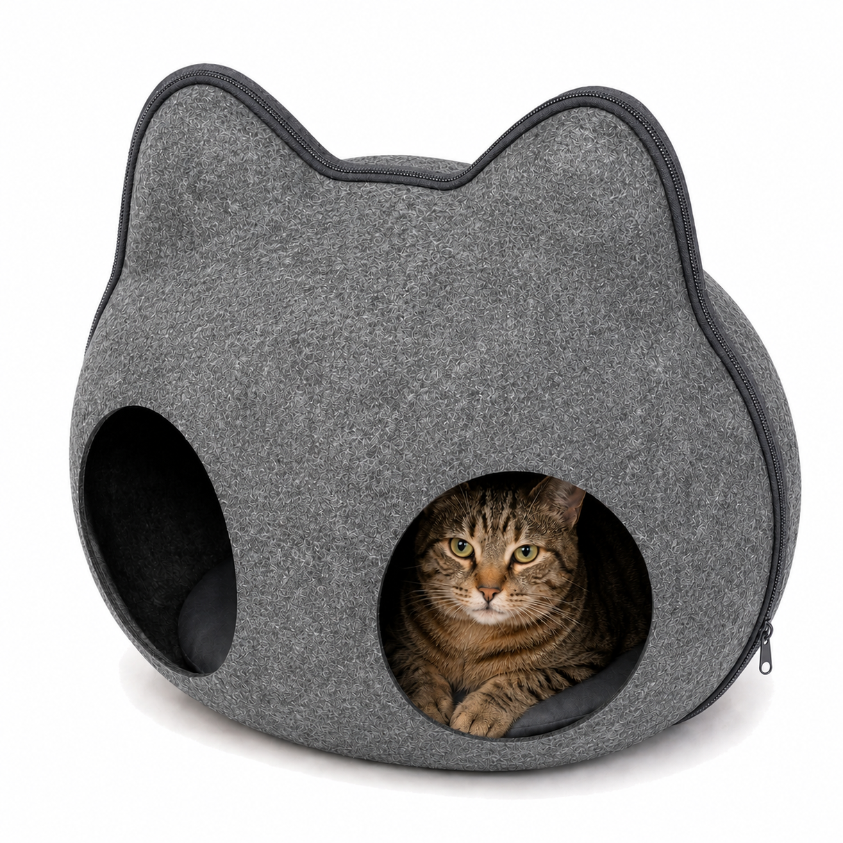 Cat Bed House Cave Nest w/ Pillow Igloo Cave in Grey (Detachable, Washable Sturdy Felt)